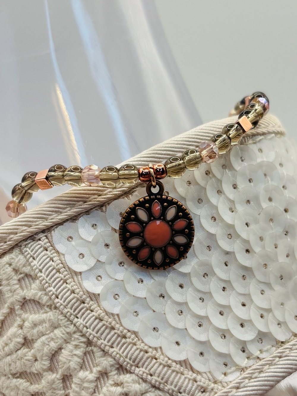 *ANKLET* Smoky Quartz & Boho Charm Stretchy Anklet - Picture 5 of 6